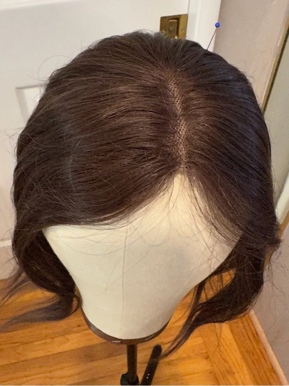 12” Dark Brown Human‎ Hair Topper Side Part #TE2